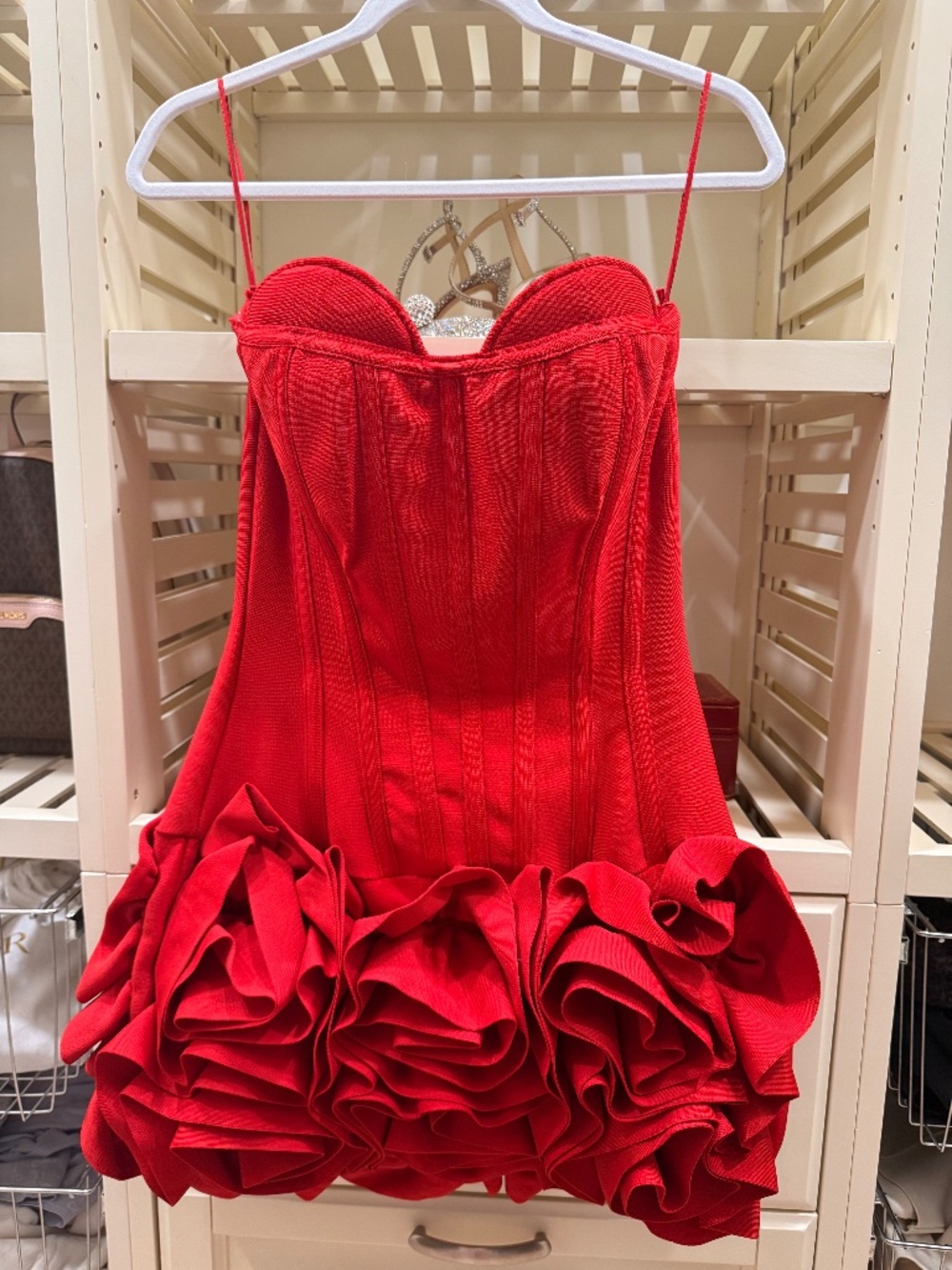 ❤️ Red Corset Rosette Mini Dress – Size 6